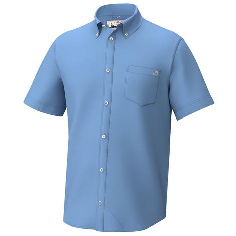 Huk Tide Point Button-Down Short-Sleeve Shirt, XL, Marine Blue