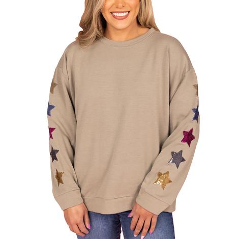 Mary Square Jules Olive Sequins Stars Women's Sweatshirt 
