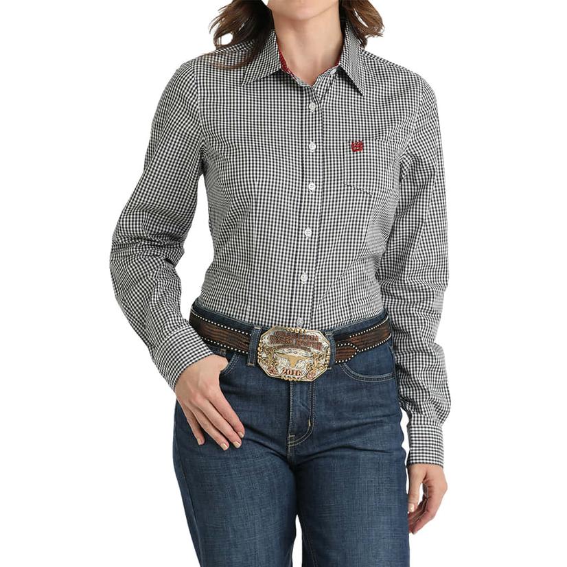  Cinch Black And White Check Long Sleeve Button- Down Women's Shirt