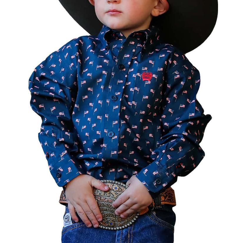  Cinch Boy's Infant Navy Button- Down Long Sleeve Shirt