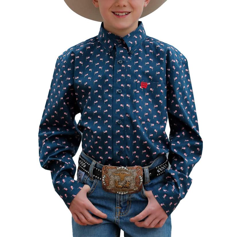  Cinch Boy's Navy Button- Down Long Sleeve Shirt