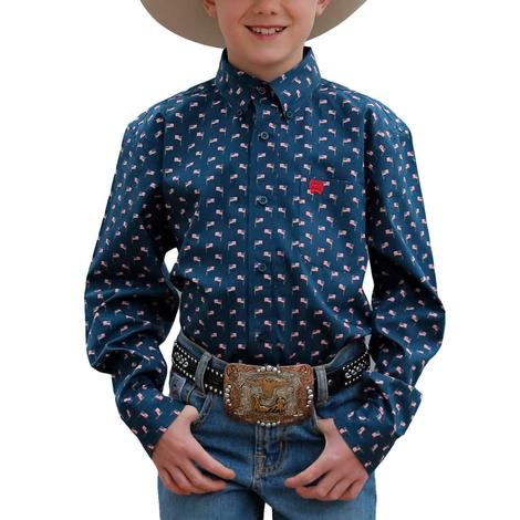 Cinch Boy's Navy Button-Down Long Sleeve Shirt