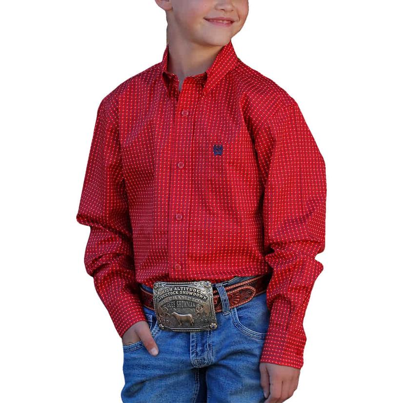  Cinch Boy's Red Button- Down Long Sleeve Shirt