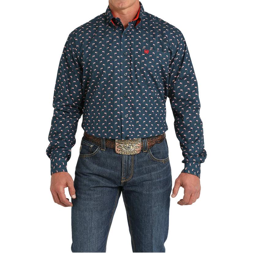  Cinch Navy Men's Button- Down Long Sleeve Shirt