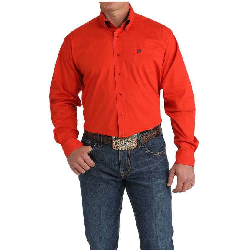  Cinch Red Long Sleeve Button- Down Men's Shirt