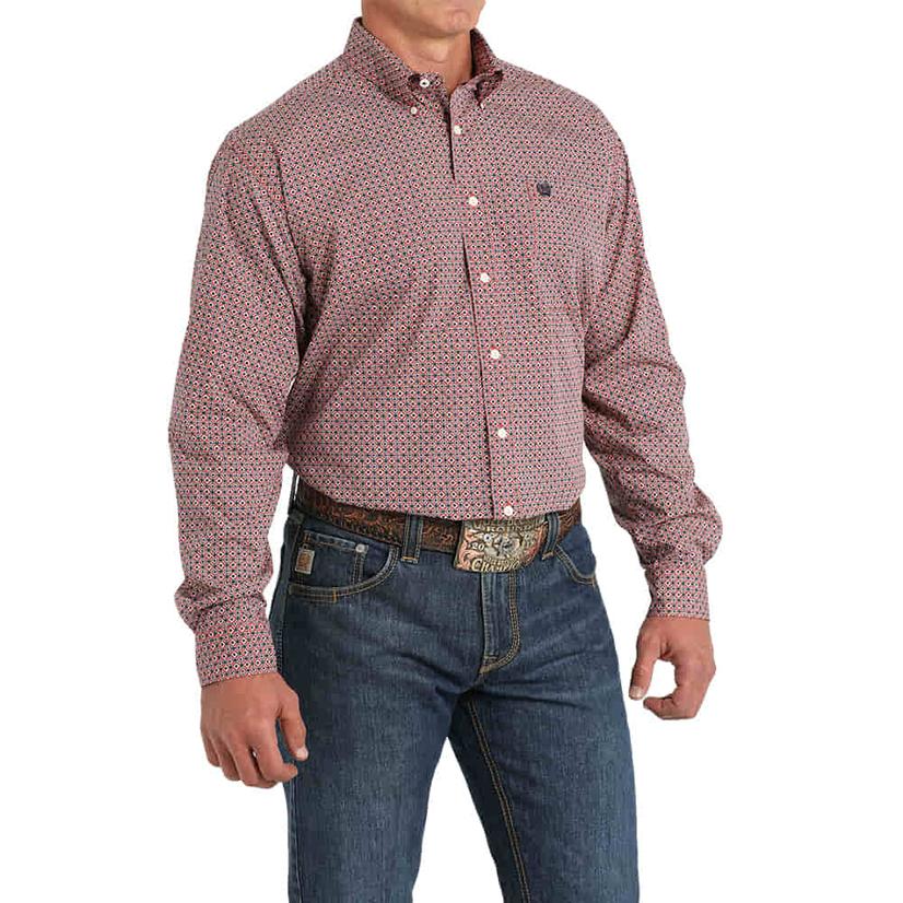  Cinch Men's Red Long Sleeve Button- Down Shirt