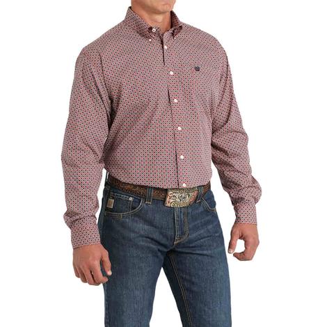 Cinch Men's Red Long Sleeve Button-Down Shirt