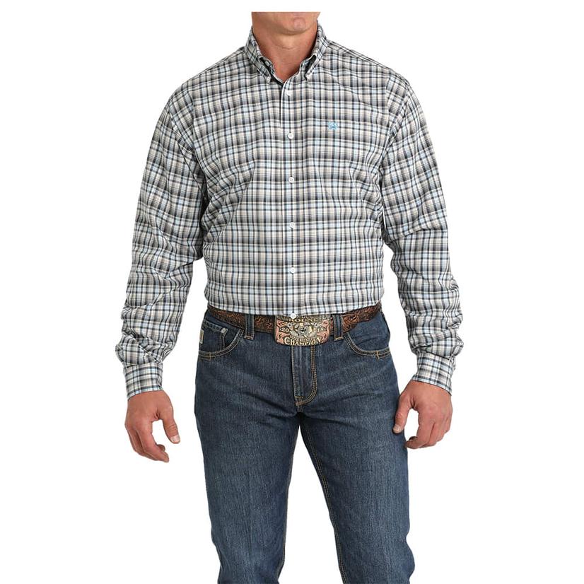  Cinch Men's Blue Plaid Long Sleeve Button- Down Shirt