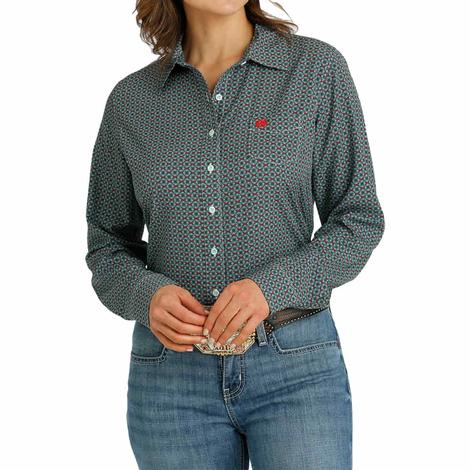 Cinch Arenaflex Multi-Colored Geo Print Long Sleeve Button-Down Women's Shirt