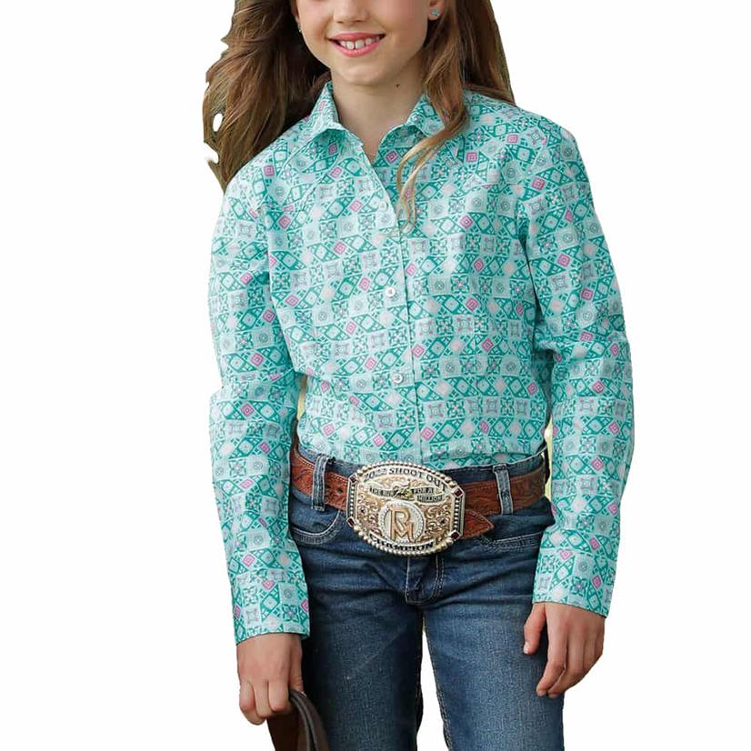  Cruel Girl Turquoise Western Long Sleeve Button- Down Girl's Shirt
