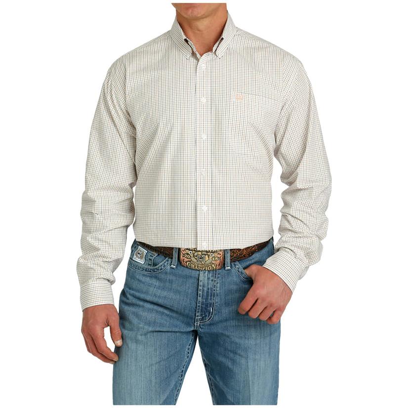  Cinch Plaid White Button- Down Men's Long Sleeve Shirt