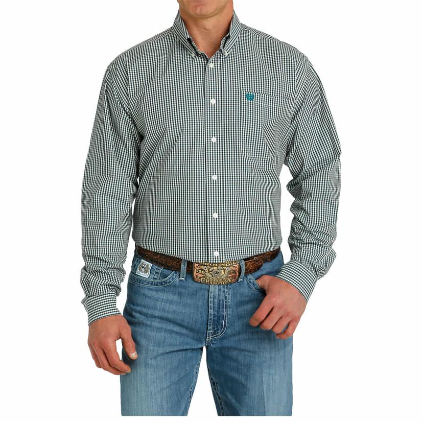  Cinch Checkered Cream Long Sleeve Button- Down Men's Shirt