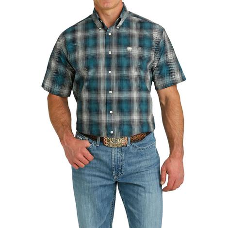 Cinch Plaid Teal Button-Down Short Sleeve Men's Shirt