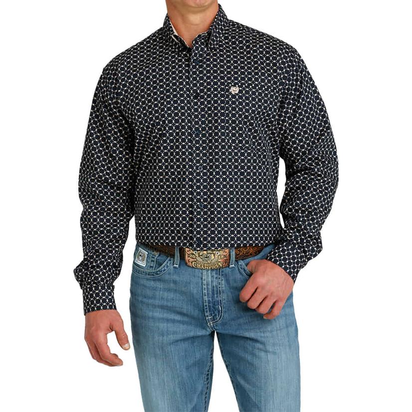  Cinch Navy Button- Down Long Sleeve Men's Shirt