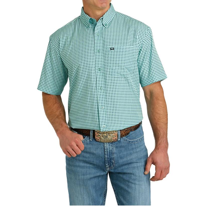  Cinch Arena Flex Turquoise Short Sleeve Button- Down Men's Shirt