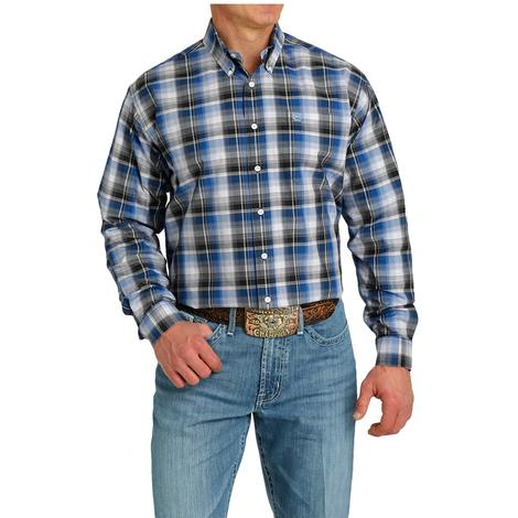 Cinch Men's Long Sleeve Blue Plaid Button-Down Shirt