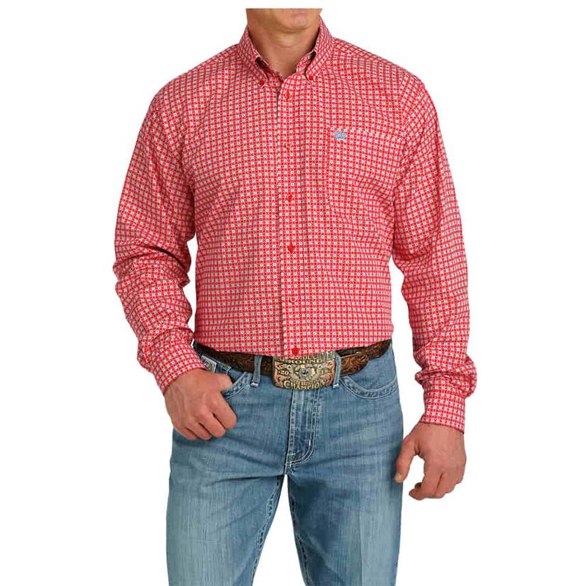  Cinch Men's Long Sleeve Red Button- Down Shirt