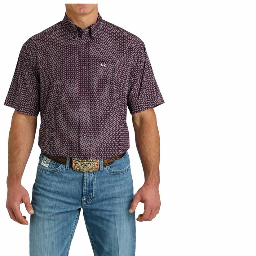  Cinch Men's Short Sleeve Arenaflex Button- Down Purple Shirt