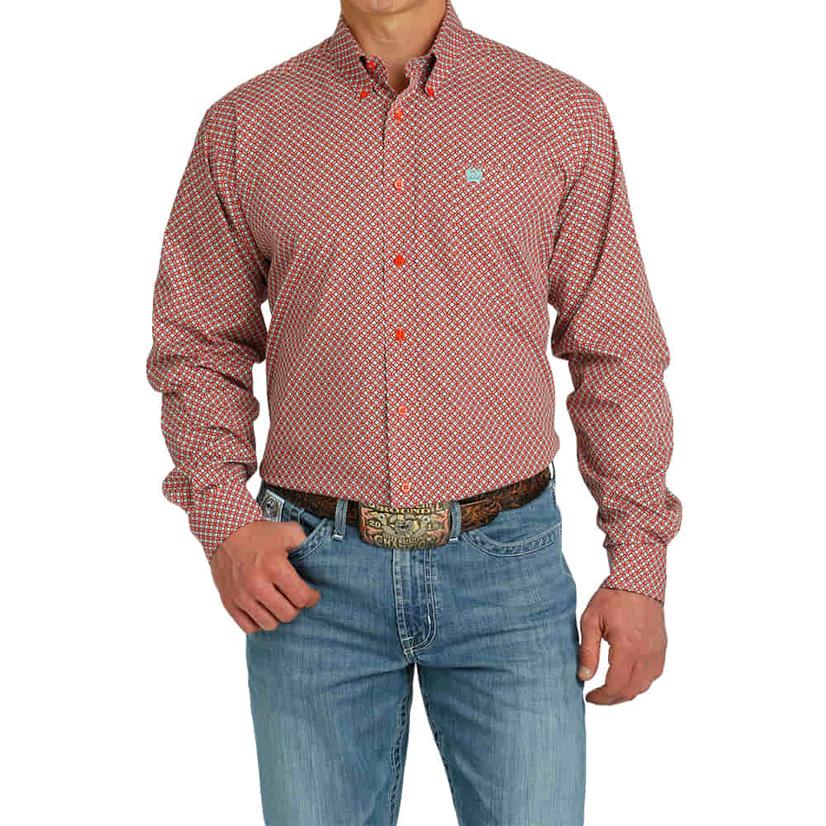  Cinch Red Long Sleeve Button- Down Men's Shirt