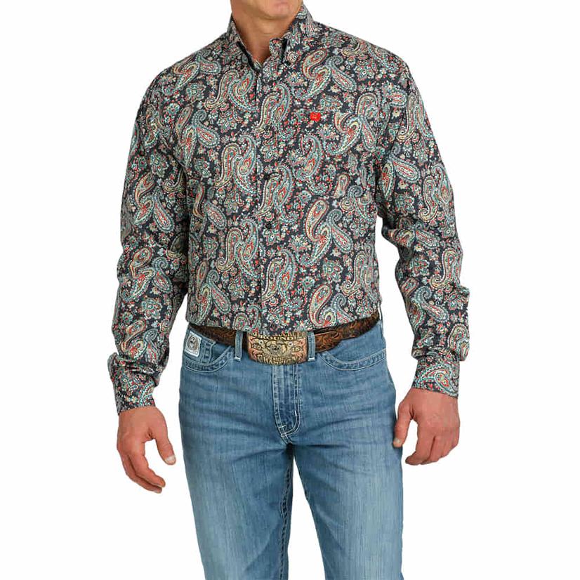  Cinch Charcoal Long Sleeve Button- Down Men's Shirt