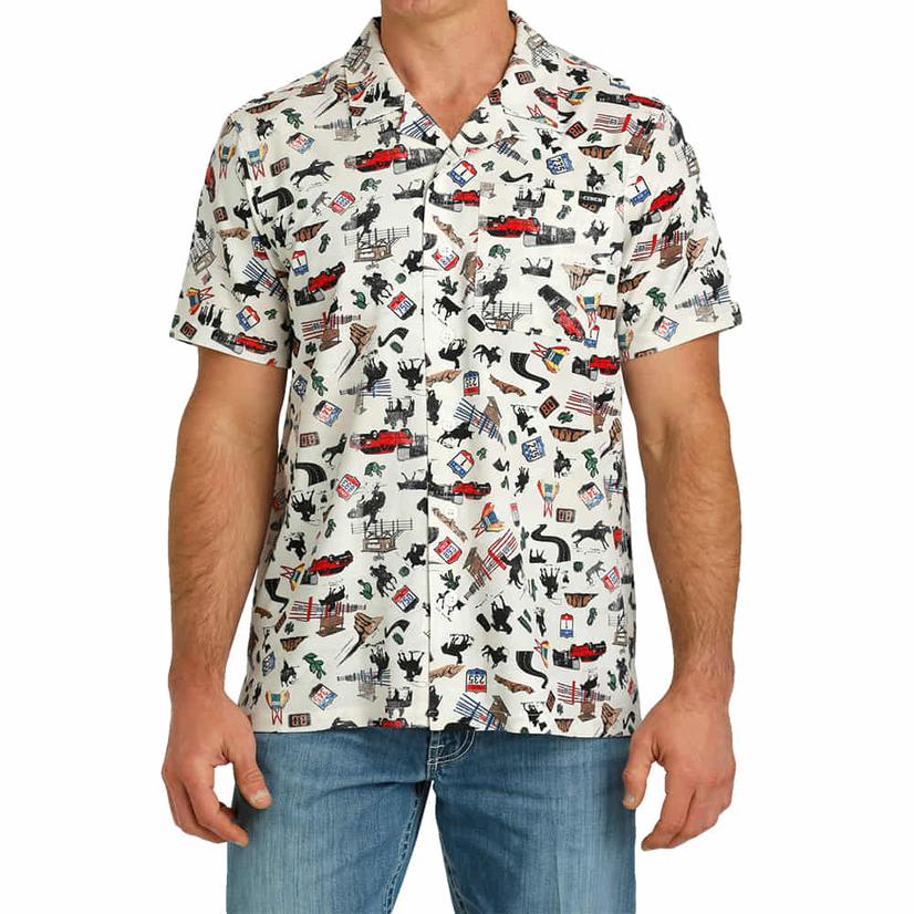  Cinch White Camp Rodeo Road Short Sleeve Button- Down Men's Shirt