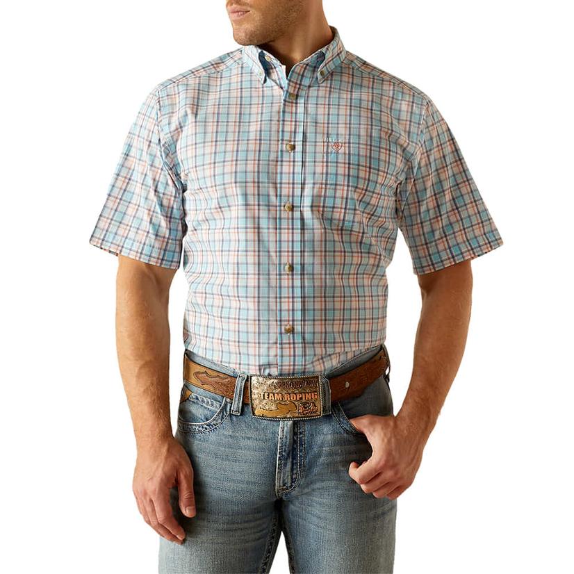  Ariat Karson Pro Series Sky Men's Short Sleeve Button- Down Shirt