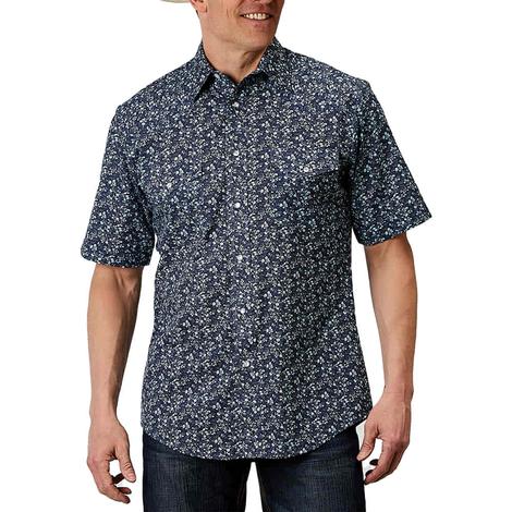 Roper Blue Flower Print Short Sleeve Button-Down Men's Shirt