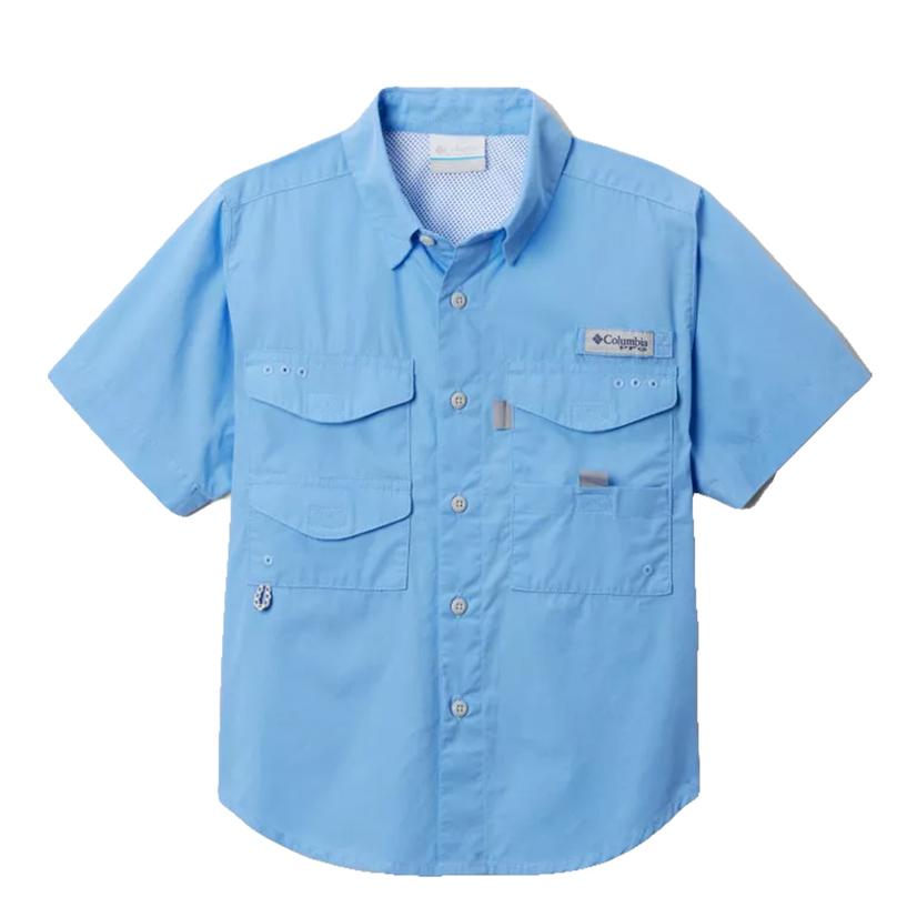 Columbia Bonehead Short Sleeve Cap Buttondown Boys Shirt Blue XL