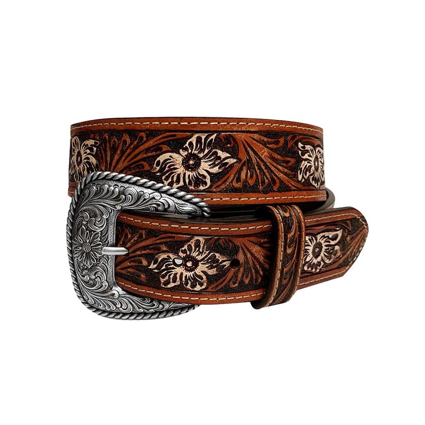  Roper Brown Hand Tooled And Painted Leather Women's Belt