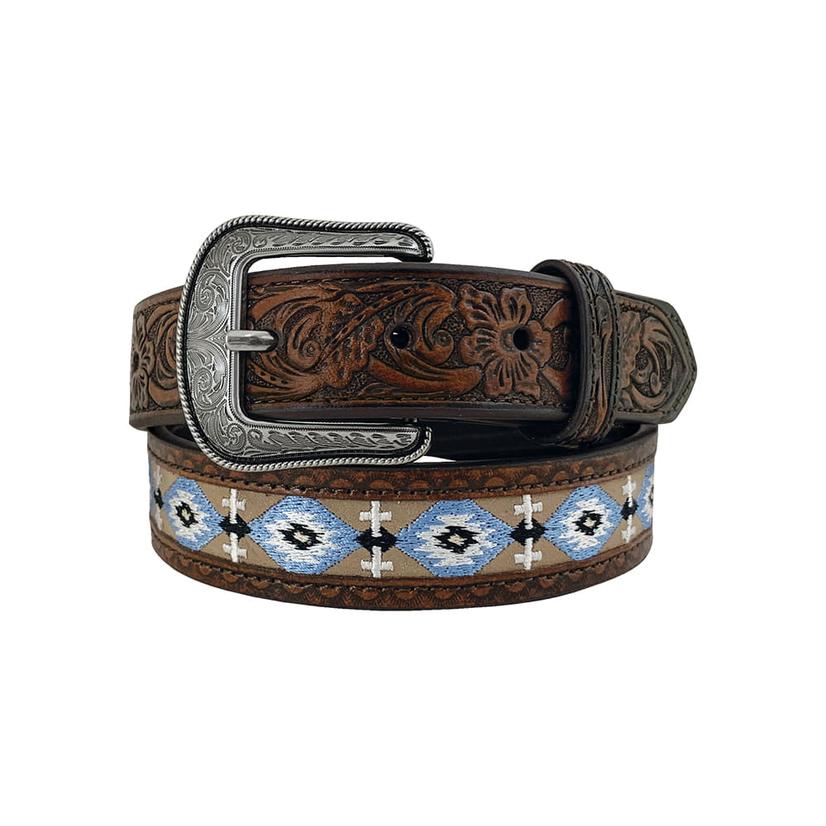  Roper Brown Leather Embroidered Aztec Inlay Boy's Belt
