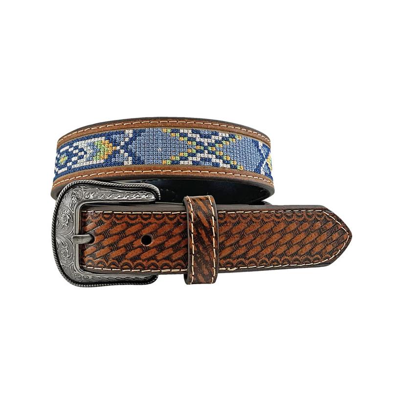  Roper Brown Leather Embroidered Aztec Inlay Boy's Belt