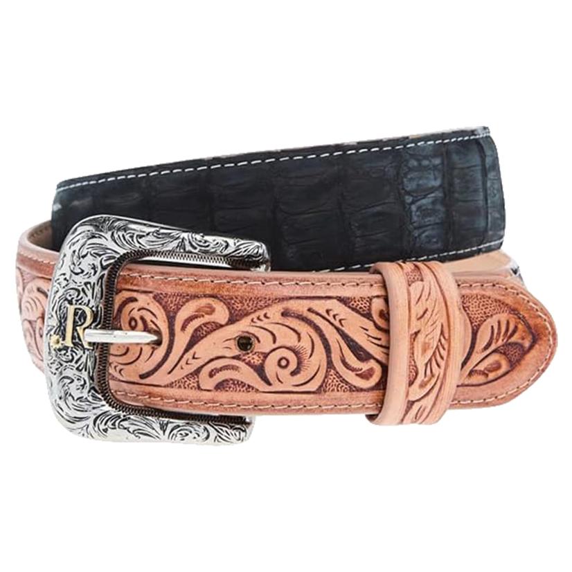  R.Watson Black Nubuck Men's Suede Caiman Belt