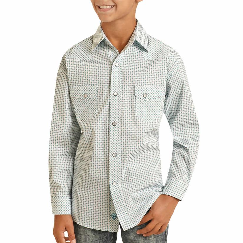  Rock And Roll Cowboy Long Sleeve Diamond Print Snap Boy's Shirt