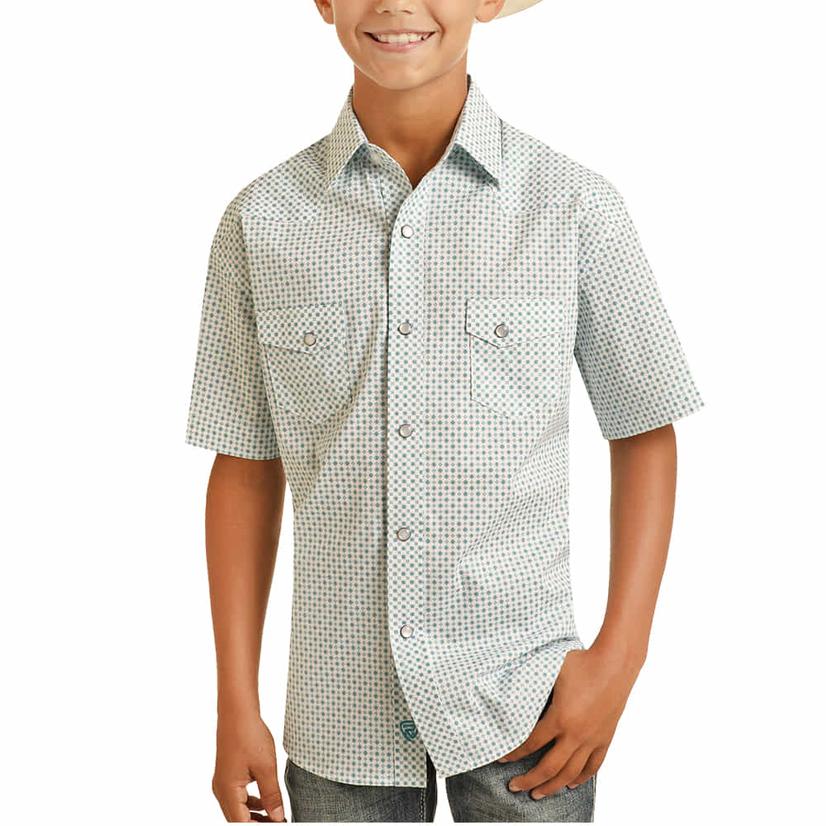  Rock And Roll Cowboy Short Sleeve Diamond Print Snap Boy's Shirt