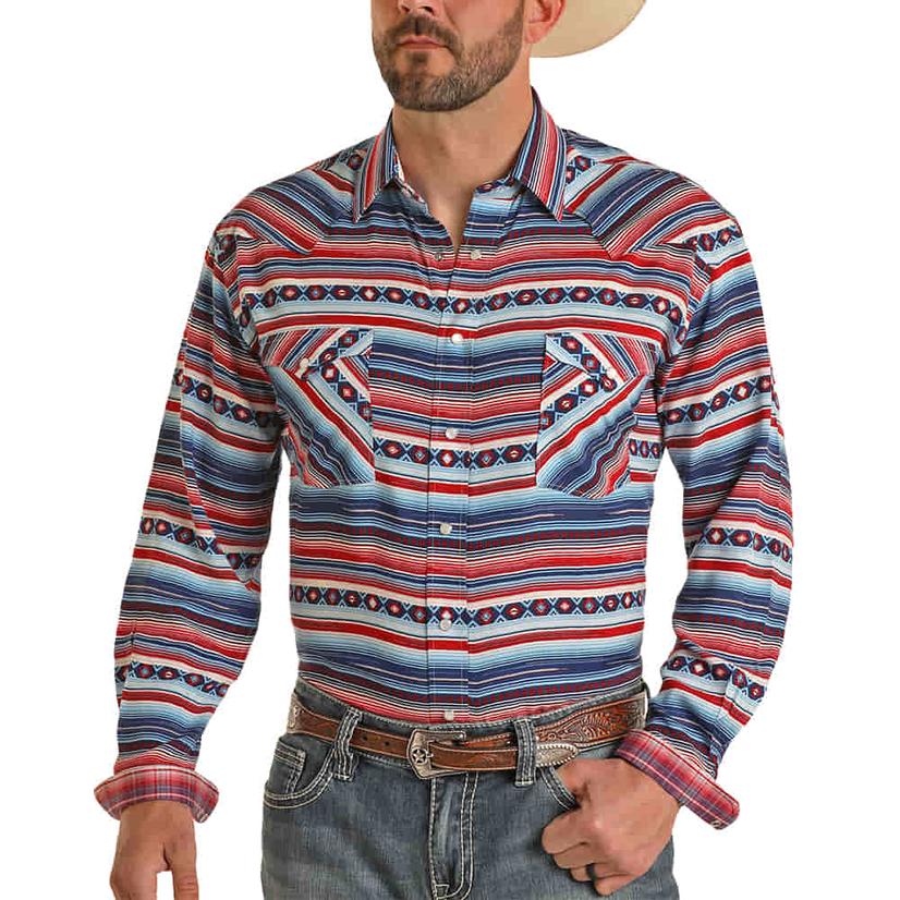  Panhandle Serape Stripe Print Long Sleeve Snap Men's Shirt