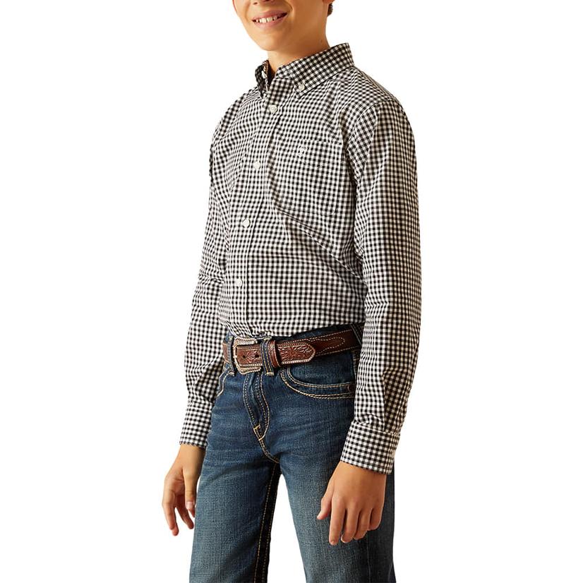  Ariat Boy's Long Sleeve Jayden Button- Down Black Shirt