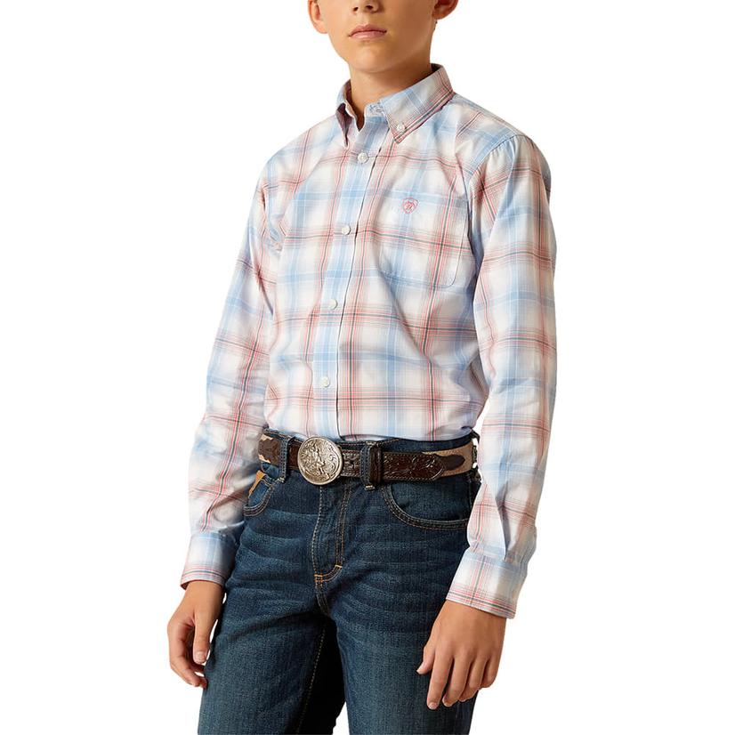  Ariat Boy's Long Sleeve Button- Down Joshua Long Sleeve Teal Shirt