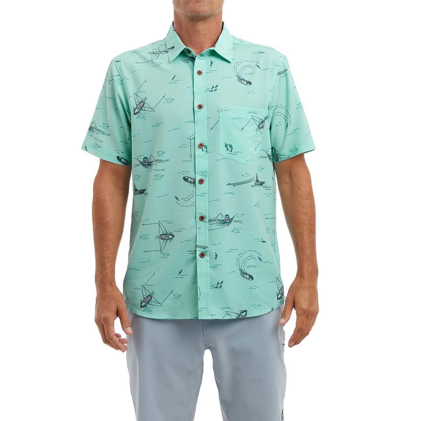  Pelagic Dockside Short Sleeve Button- Down Aqua Men's Shirt