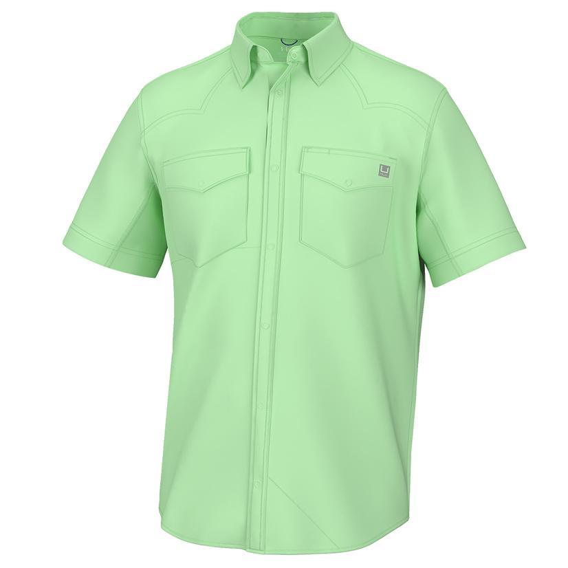  Huk Diamond Back Patina Green Short Sleeve Button- Down Men's Shirt