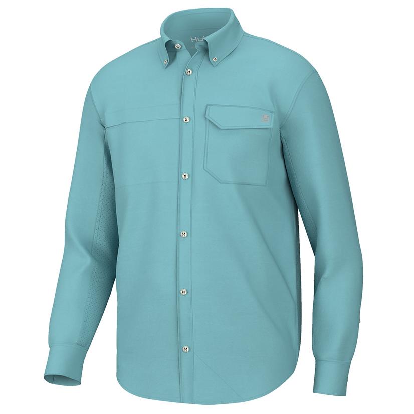  Huk Marine Blue Solid Tide Point Long Sleeve Men's Shirt