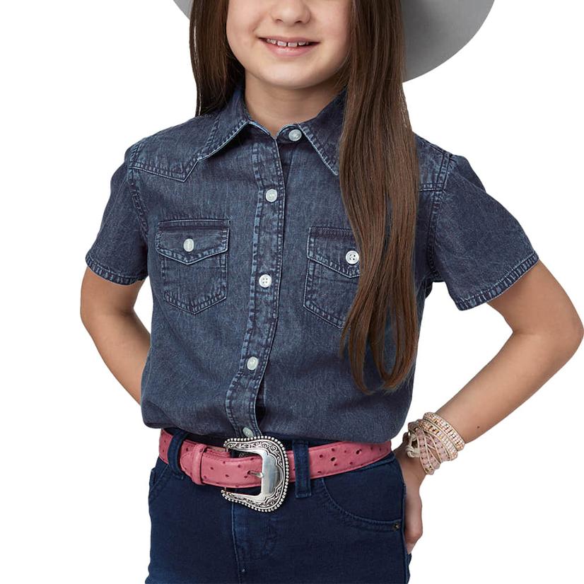  Roper Five Star Denim Short Sleeve Snap Girls ' Shirt