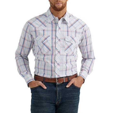 Wrangler 20X Advanced Comfort White Plaid Long Sleeve Snap Men's Shirt