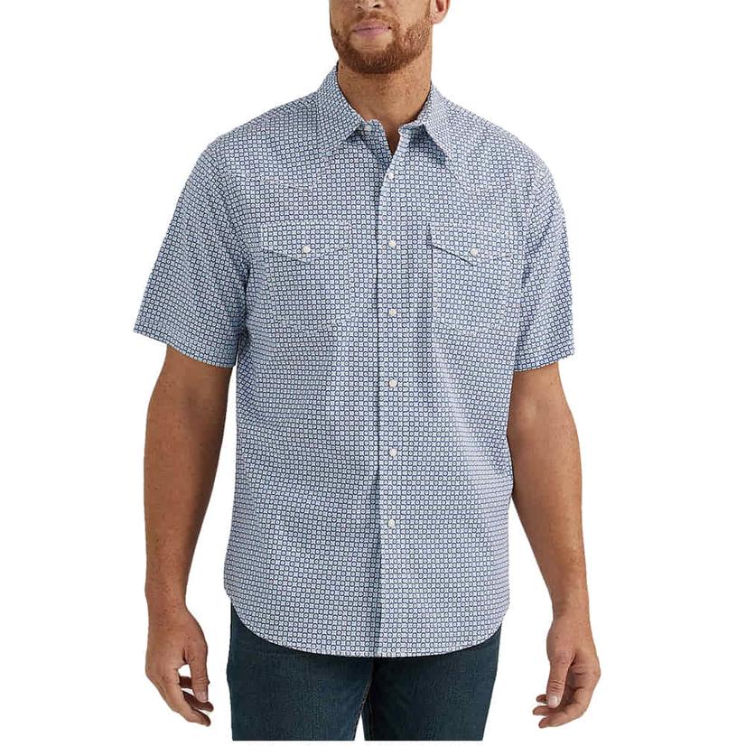  Wrangler 20x Advanced Comfort Blue Short Sleeve Snap Men's Shirt