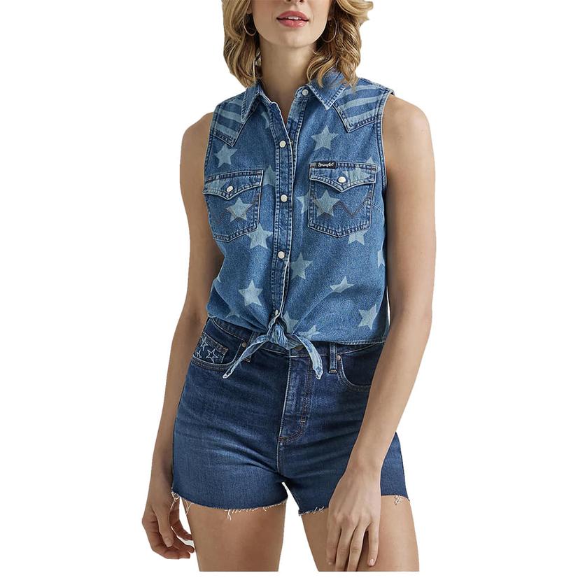  Wrangler Retro Denim Sleeveless Buttondown Women's Star Top