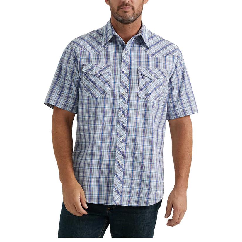  Wrangler Blue Print Short Sleeve Button- Down Men's Shirt