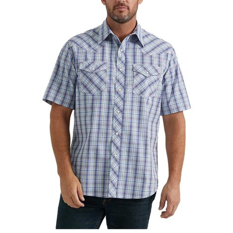 Wrangler Blue Print Short Sleeve Button-down Men's Shirt