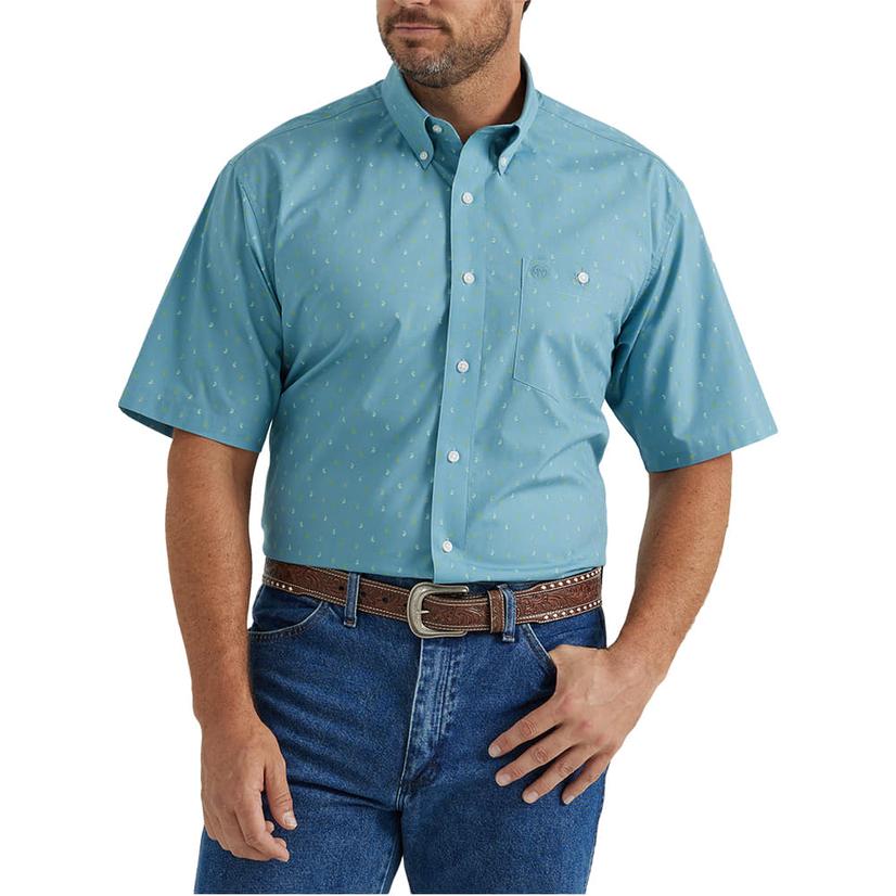  Wrangler Classic Blue Short Sleeve Button- Down Men's Shirt