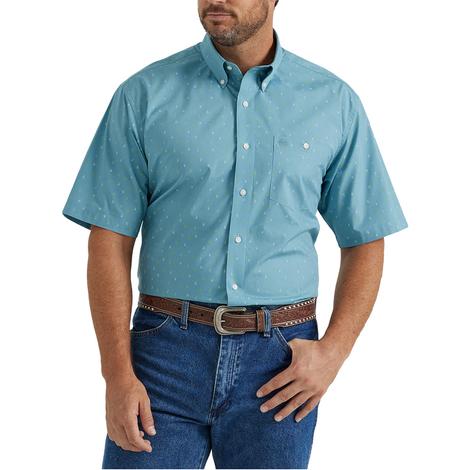 Wrangler Classic Blue Short Sleeve Button-Down Men's Shirt