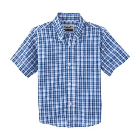 Wrangler Riata Blue Plaid or Red Plaid Boys Short Sleeve Shirt