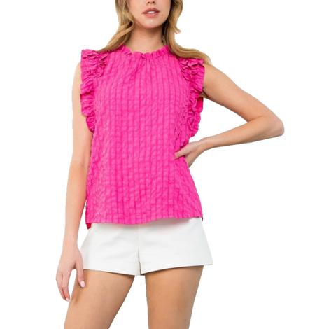 Thml Clothing Women's Short Sleeve Textured Ruffle Top In Pink